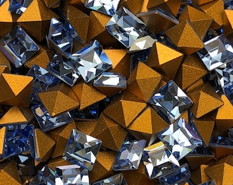 12pc 4mm Light Sapphire Squares Swarovski rhinestones Article 4401 machine cut blue crystal epoxy clay diy jewelry art deco geometric