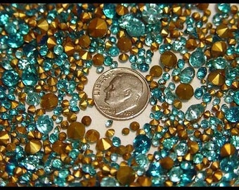 200 Aqua vintage rhinestones chaton foil faceted backs round glass gems