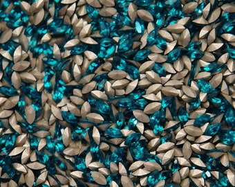 4X2 Blue Zircon Swarovski Navette rhinestones - 1st Quality Machine Cut  - 12pc - Tiny and rare size