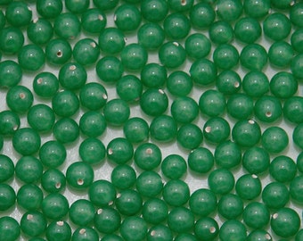 4mm vintage jade glass one-hole beads - half drilled - 36pc