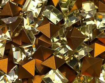 Vintage 12pc 6mm Jonquil Squares Swarovski rhinestones machine cut pale yellow citrine crystal epoxy clay diy jewelry art deco geometric