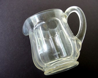 Vintage Glass Pitcher, Clear Paneled Glass, One Quart
