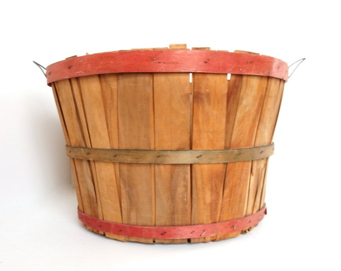 Vintage Wooden Slat Bushel Basket Etsy