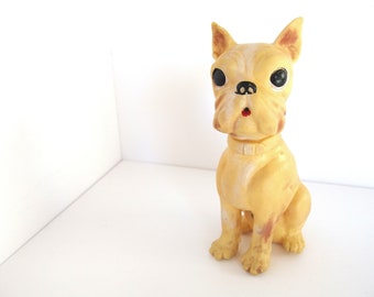 Vintage 1960's  Yellow Bulldog Squeaky Rubber Toy Nursery Decoration, MCM Baby Decoration