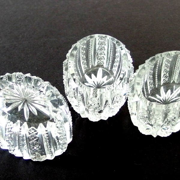 3 Oval Salt Cellars, Mardi Gras Pattern by Duncan and Miller, Vintage EAPG