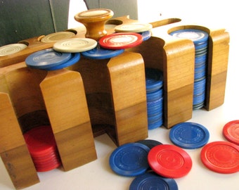 Vintage Wood Poker Chip Caddy