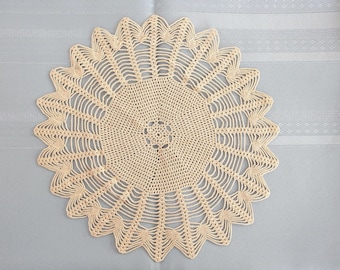 11 Inch Beige Doily, Vintage Hand Crocheted Fine, Dainty Doily