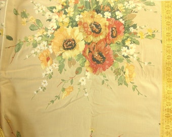 Bold 1970's Fall Floral Cotton Tablecloth 52 x 98