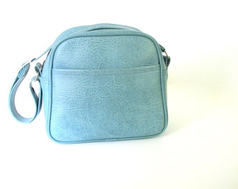 Vintage 1970s Blue Soft Sided Train Case Luggage