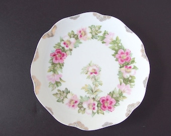 Antique Serving Plate with Pink Hand Painted Flowers from RC Crysantheme, Bavaria