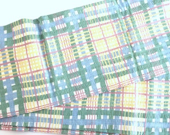Plaid Seersucker Shower Curtain, Green, Blue, Pink and Yellow Vintage Checked Curtain, JC Penney