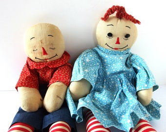 Vintage Raggedy Ann and Andy Dolls, Handmade Soft Sculpture Dolls