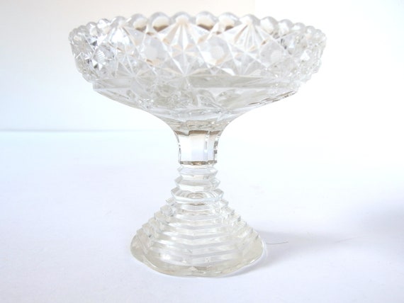 Vintage Pressed Glass Pedestal Compote Dish Vintage Pressed Glass Pedestal Compote Dish