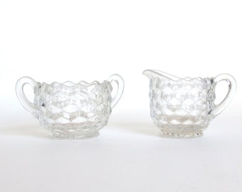 Vintage 1970's Fostoria American Clear Ice Cube Glass Sugar and Creamer Set