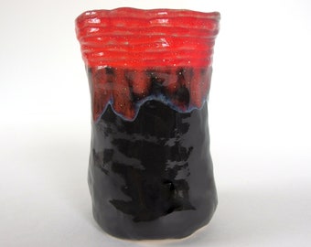 Handmade Rustic Vase, Black and Orange Coil Container