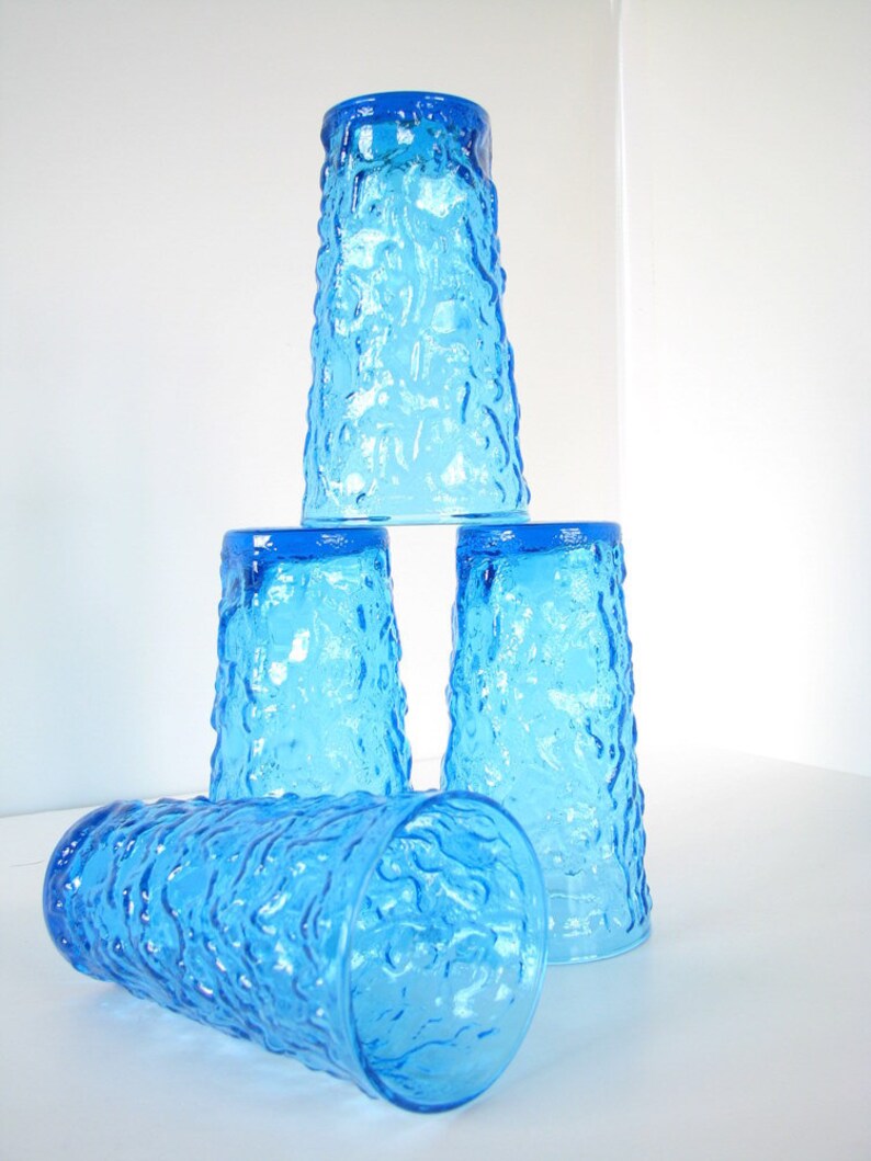 Retro Dishes Glassware Bumpy Blue Vintage Drinking Glasses Etsy