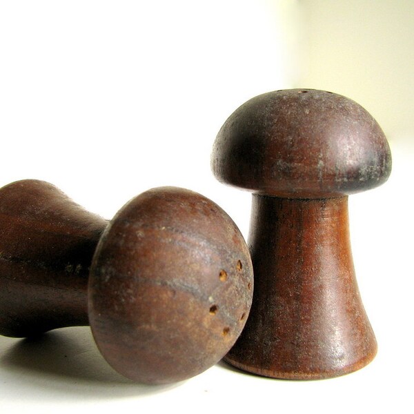 Vintage 1970's Wooden Mushroom Salt and Pepper Shakers