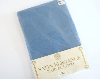 Vintage Blue Satin Elegance Tablecloth, Round Tablecloth, 70 Inches, NIP