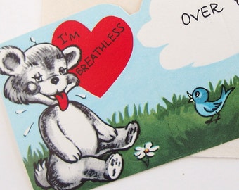 UNUSED Vintage School Valentine Card - Breathless Bear