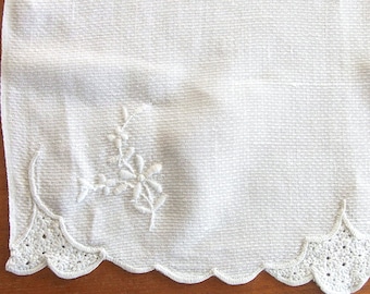 White Dresser Scarf, Vintage White on White Embroidered Placemat