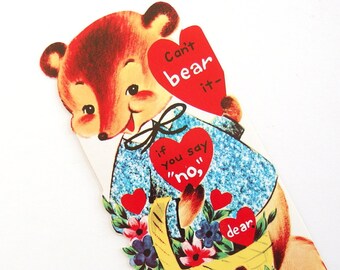 UNUSED Vintage School Valentine Card, Bear