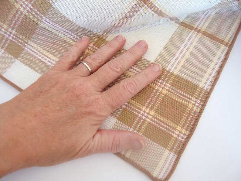 Brown Plaid Woven Tablecloth, Vintage 1970's Albert Nipon Sunweave, 60 x 84 Inches image 6