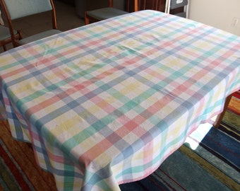 Multicolor Homespun Tablecloth, Vintage Cambridge Plaid, 52 x 70 Inches