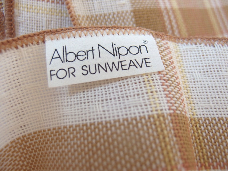 Brown Plaid Woven Tablecloth, Vintage 1970's Albert Nipon Sunweave, 60 x 84 Inches image 5