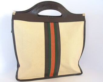 Vintage Canvas and Vinyl Zippered Tote Bag