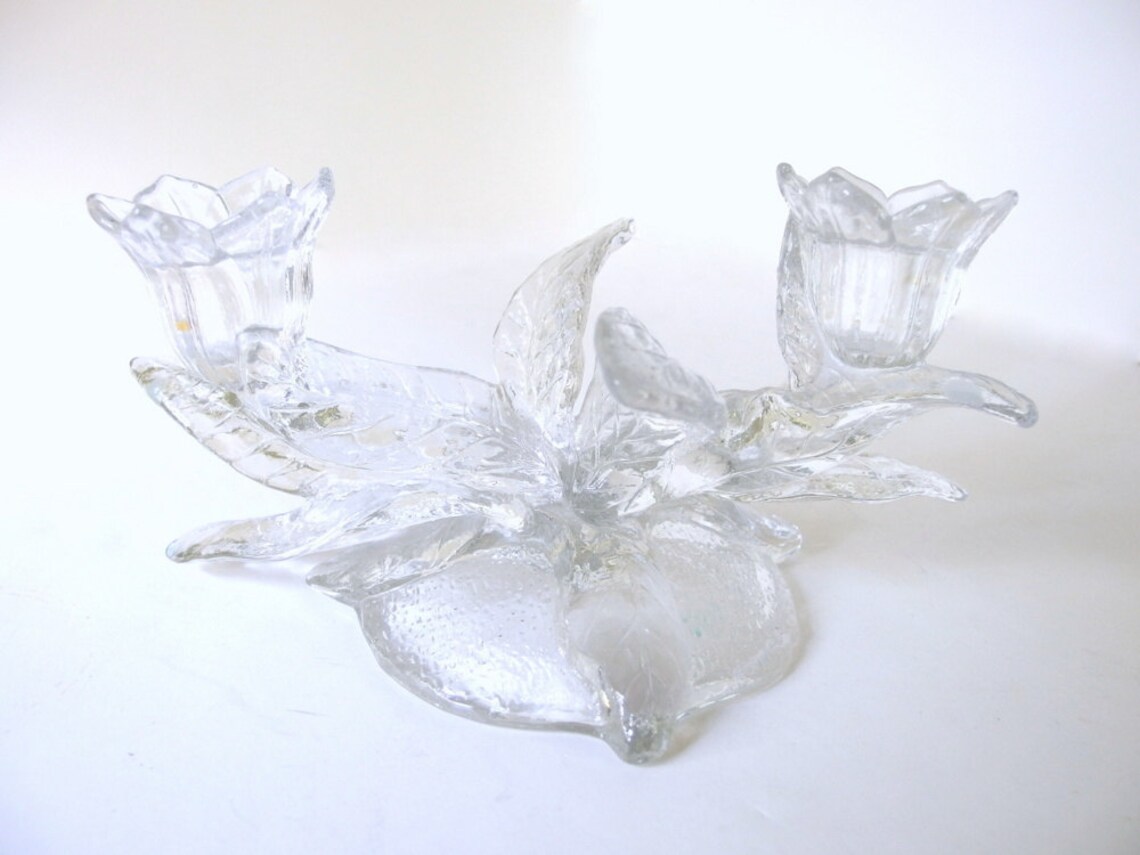 2 Vintage Glass Double Candle Holders Cambridge Everglades Etsy