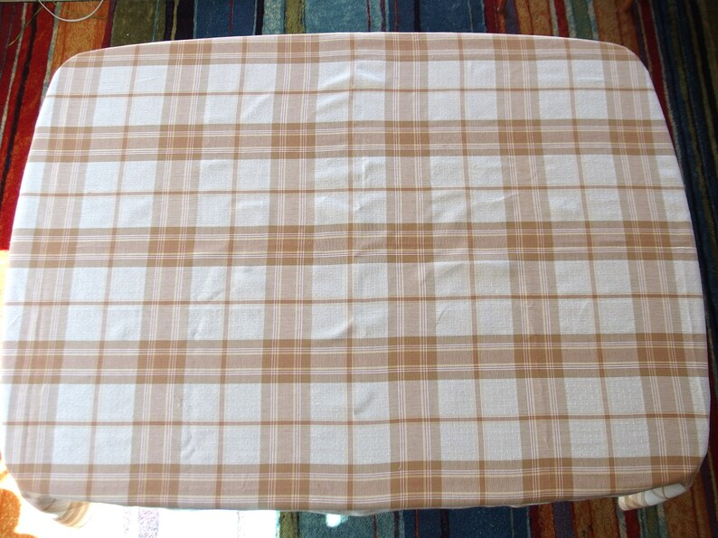 Brown Plaid Woven Tablecloth, Vintage 1970's Albert Nipon Sunweave, 60 x 84 Inches image 3