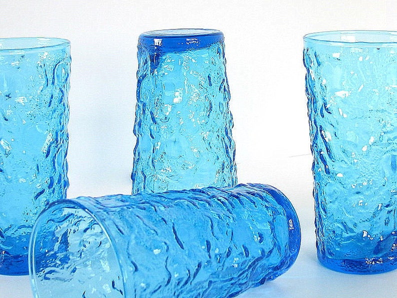 Retro Dishes Glassware Bumpy Blue Vintage Drinking Glasses Etsy