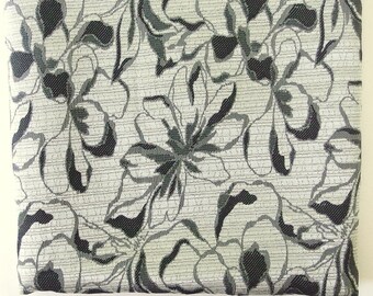 2 Yds. Vintage Brocade Fabric Yardage, Bold Black and Gray Flower Print