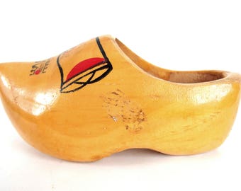 Dutch Wooden Shoe, Vintage Child's Painted Wood Clog WETT GED