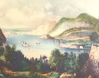 Vintage Framed Currier and Ives Lithograph - View from Fort Putnam