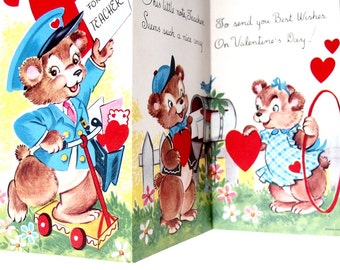 Large, UNUSED Vintage School Valentine Teacher Card, Trifold