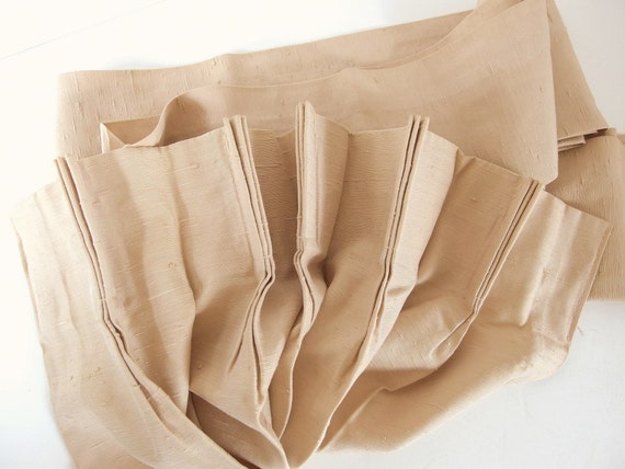 Vintage Tan Beige Antique Satin Pleated Drapes 1 Panel Etsy