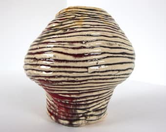 Handmade Rustic Vase, Red, White and Black Coil Container