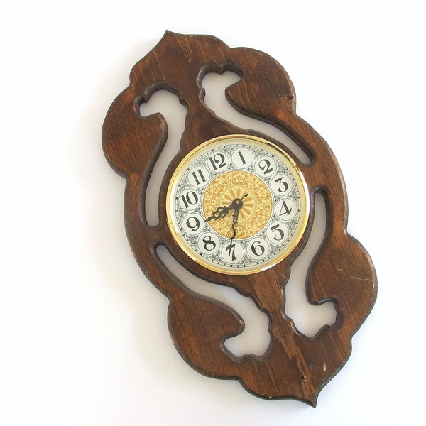 Vintage 1990's Wooden Wall Clock, Battery Operated, Handmade