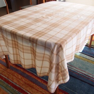 Brown Plaid Woven Tablecloth, Vintage 1970's Albert Nipon Sunweave, 60 x 84 Inches image 2