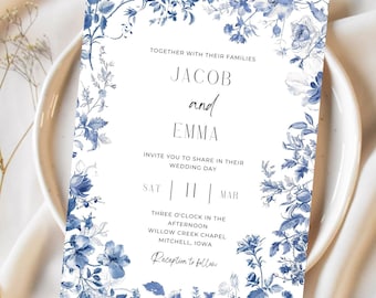 Dusty Blue Wedding Invitation, Editable Canva Printable Template, Instant Download, Digital Product