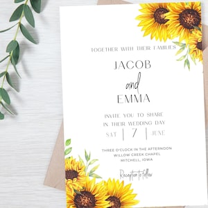 Sonnenblume Hochzeitseinladung, bearbeitbare Canva druckbare Vorlage, sofortiger Download, digital