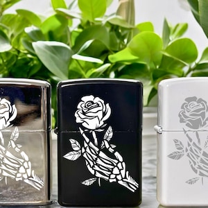Custom Rose Engraved Lighter, Refillable Lighter, Anniversary Gift, Flip-top Lighter, Skeletal Lighter, Smokers Accessory, Collectible Gift