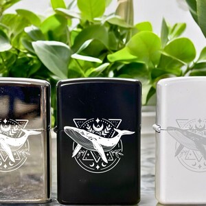 Custom Engraved Lighter, Geometric Whale Lighter,  Refillable Lighter, Pretty Lighter, Collectible Gift, Cool Lighter, Smokers Accessory