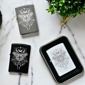 Custom Geometric Moth Lighter, Artistic Engraved Lighter, Refillable Flip Top, Custom Lighter, Personalized Gift, Unique Design