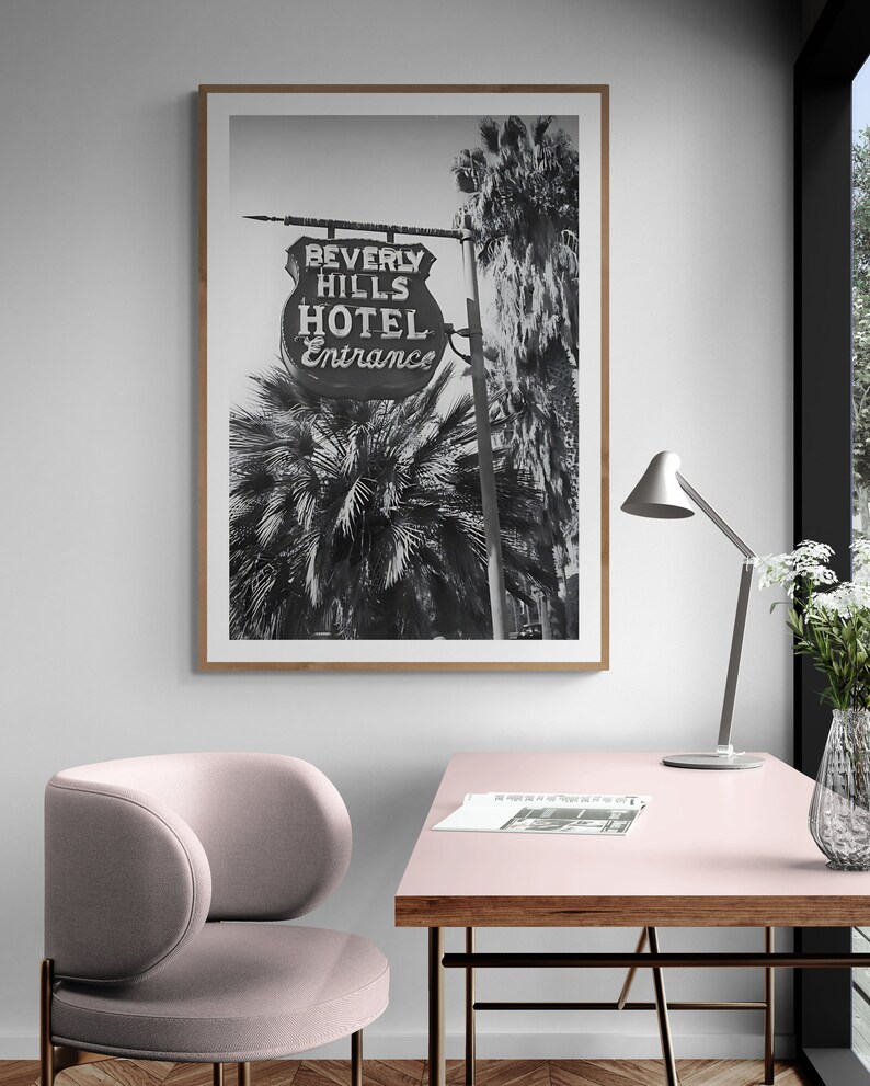 Vintage Black & White Beverly Hills Hotel Poster Print, Hollywood