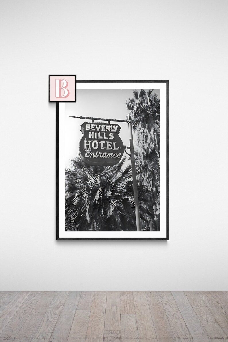 Vintage Black & White Beverly Hills Hotel Poster Print, Hollywood