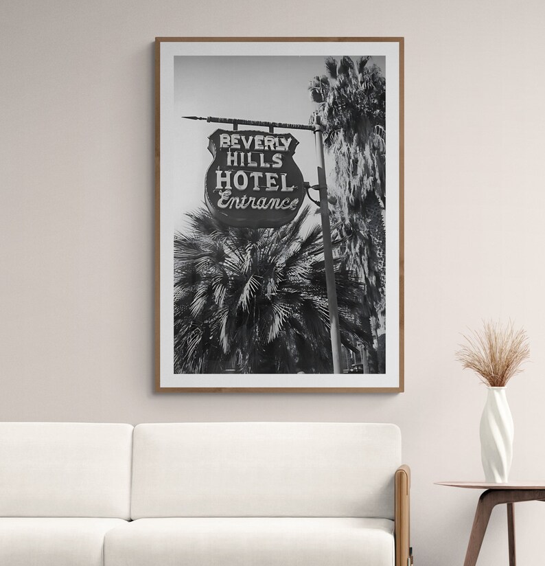 Vintage Black & White Beverly Hills Hotel Poster Print, Hollywood