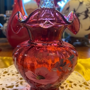 Fenton Art Glass 95th Anniversary limited collection signed by Bill Fenton and Artist cranberry glass basket