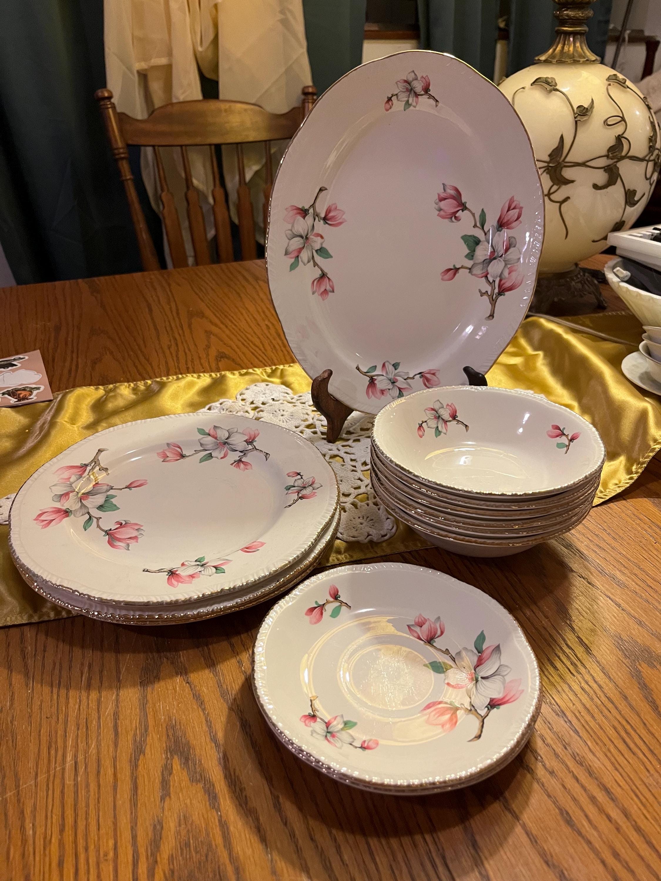 貴重！50s ホーマーラフリン磁器皿　レストランウェア　USA製ヴィンテージ食器 Homer Laughlin 1950s Dogwood Pattern Never Used Liberty Shape With